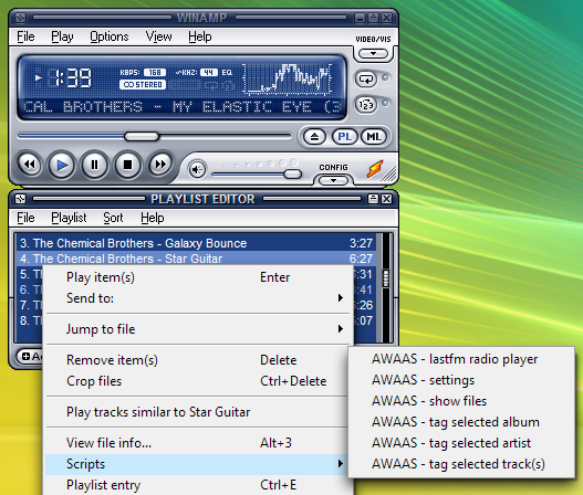 access scripts menu from winamp playlist